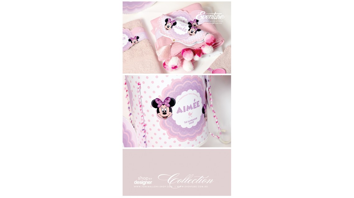 Trusou de botez Minnie Mouse pentru fetite personalizat prin brodare, Happy Minnie  8